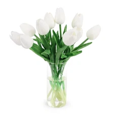 Tulips Artificial Flowers in Vase - Fake Flowers Tulip with Vase Clear - 10pc...