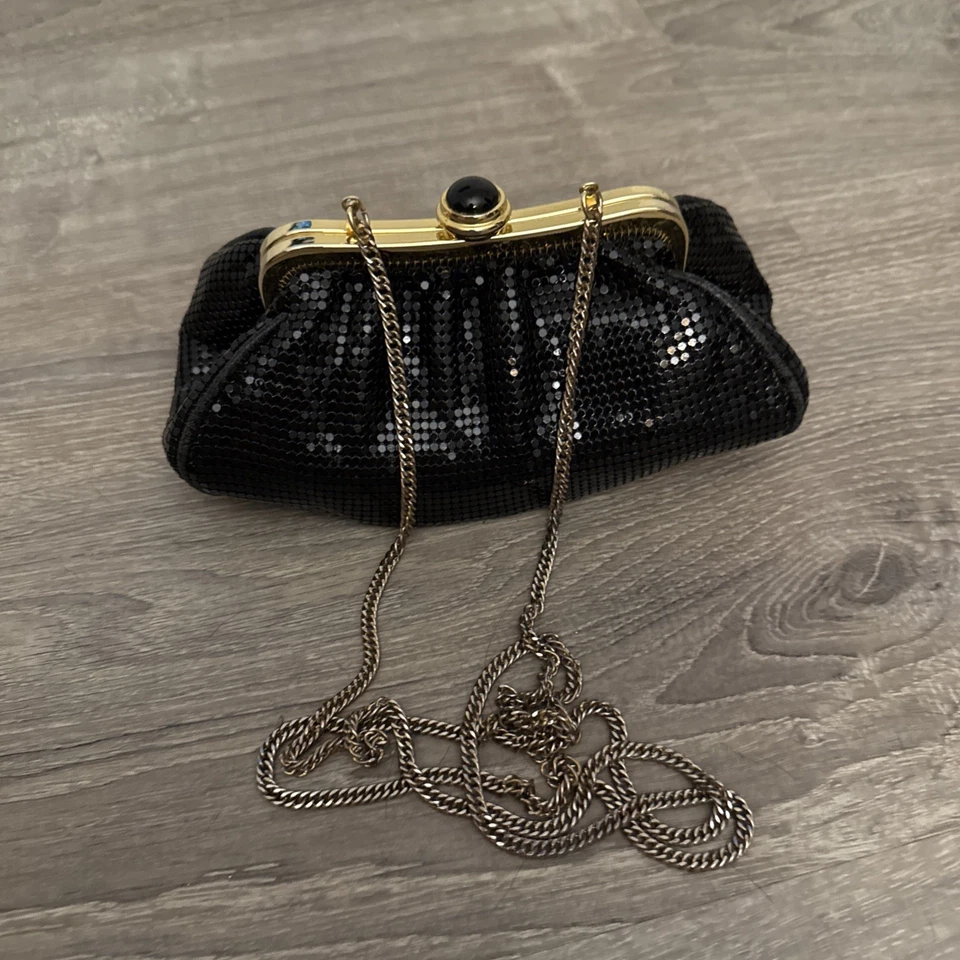 Whiting and Davis Mesh Metal Purse Black Small Evening Bag. Vintage - Image 4 of 4