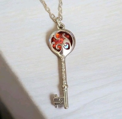 Antiqued Gold Tone 1.5'' Skeleton Key Red Ruby 17'' Cable Chain Necklace 2mm 4.5g 