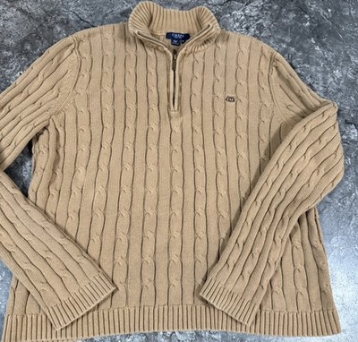 Chaps Women Pullover 1/4 Zip Cable Knit High Neck Sweater Preppy Beige Sz XL