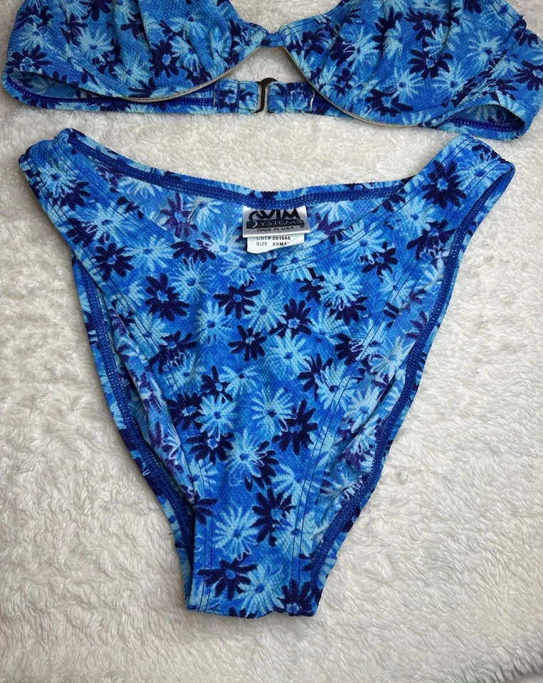 De Colección Años 90 Floral Azul Bikini Sistemas de Natación EE. UU. Mujer’s Talla XS/34 2 piezas Conjunto Corte Alto Foto 3 de 4