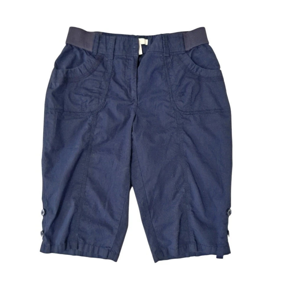 CHICOS Navy Bermuda Walking Shorts Sz 0.5 Nautical Stretch Cotton Outdoors