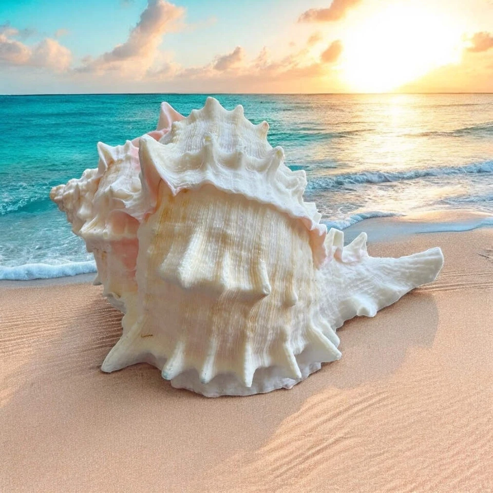 Large Murex Conch Seashell Rare Natural Pink White Decorative Ocean Sea Shell - Image 4 of 4
