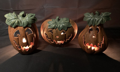 VTG Tender Heart Treasures Cast Iron Jack-O-Lantern Set 3 Rustic Farmhouse 90s