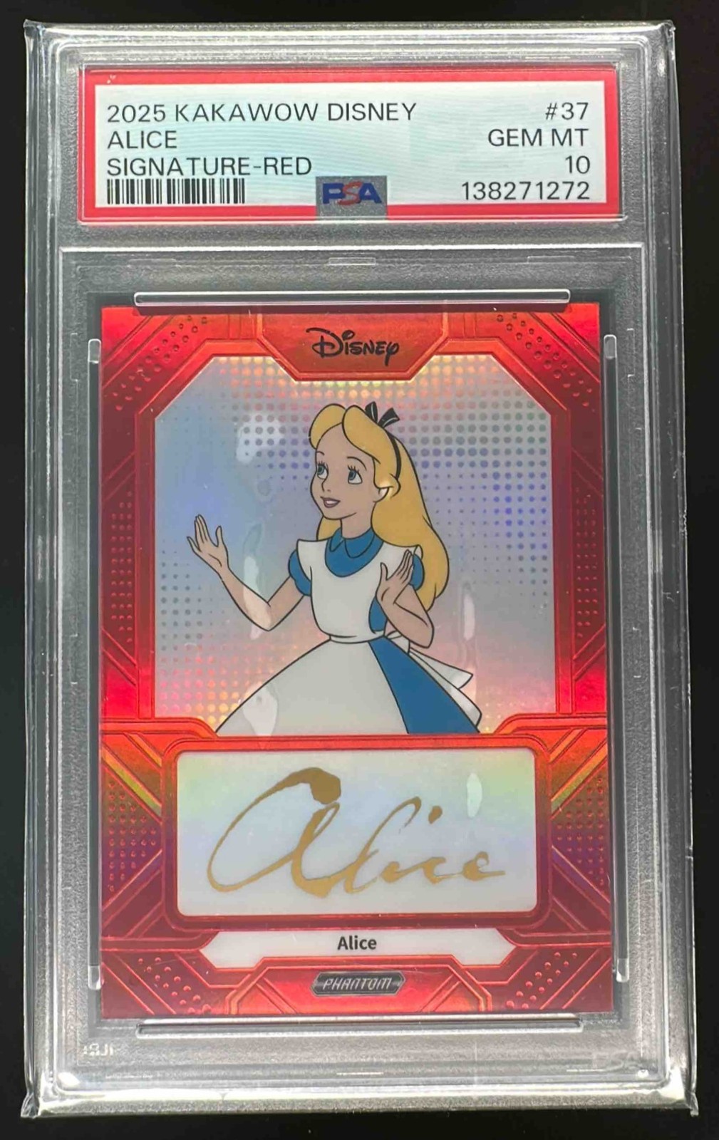 2025 Kakawow Cosmos Disney Alice Signature Card COSMOS Red /75 Auto PSA 10 Pop 2
