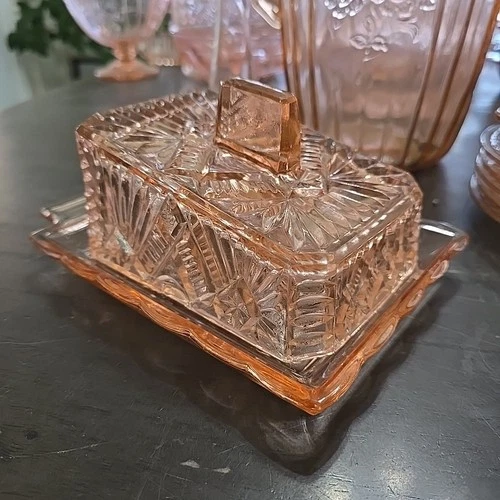 Vintage Pink Pressed Depression Covered Butter Dish Rare
