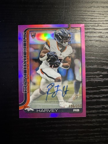 2025 Topps Chrome Football RJ Harvey Pink Refractor Auto /250 #RA-RH Broncos RC