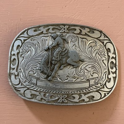 Vintage Beautiful Belt Buckle Cowboy on Horse Rodeo Unbranded Old West Colorado