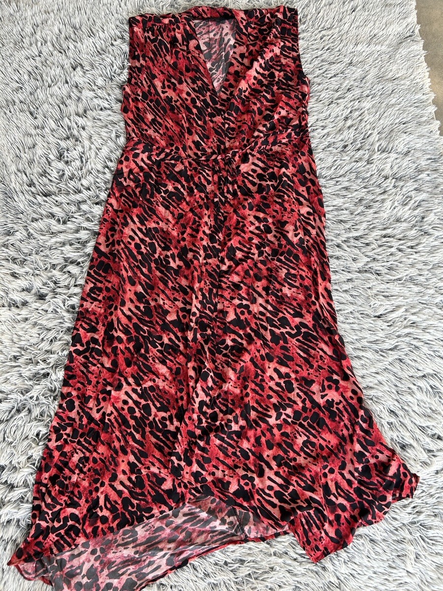 All Saints Dress Womens Size Medium Red Tate Ambient Leopard