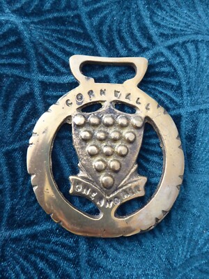 Vintage Cornwall Coat Of Arms One And All Horse Brass  ** free shipping **