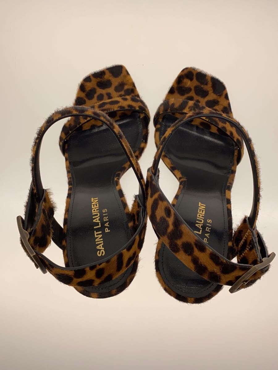 Sandali Saint Laurent donna punta quadrata stampa leopardata cinturino alla caviglia taglia 38 5