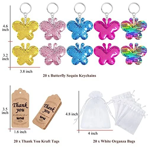 Pack de 60 Llaveros de Lentejuelas Mariposa Grande Set con 20 Llaveros, 20 Gracias Foto 2 de 4