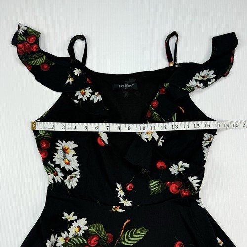 Noctflos Floral Cold Shoulder Midi Dress Black Cherry Red Bee Lined Size Medium - Picture 8 of 11