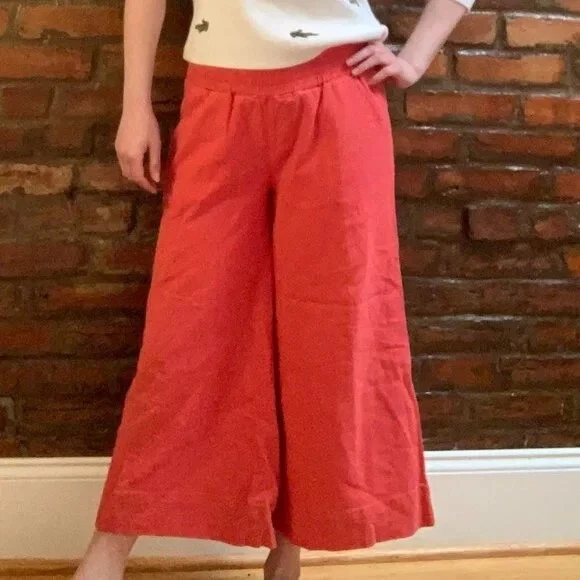 Pantalones de lino recortados JAG naranja coral piernas anchas XS Foto 3 de 4