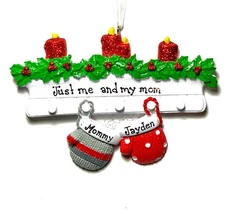 Red & Green Mitten Family of 2 Personalized Christmas Ornament