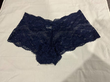 Boyshorts panty for women Sz M Navy Blue Lace Waist Low Rise Floral Panties