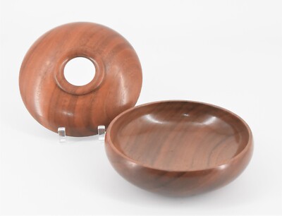Harold G Adams Harrell Anne Adams Hand Carved Round Walnut Sculpture Dish 5''
