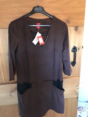 Miss Captain Designer Brown Faux Suede Pocket Dress (10/12) Rrp