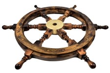 Roue de bateau nautique en bois brûlé Gaston 24" roue de capitaine pirate décoration murale