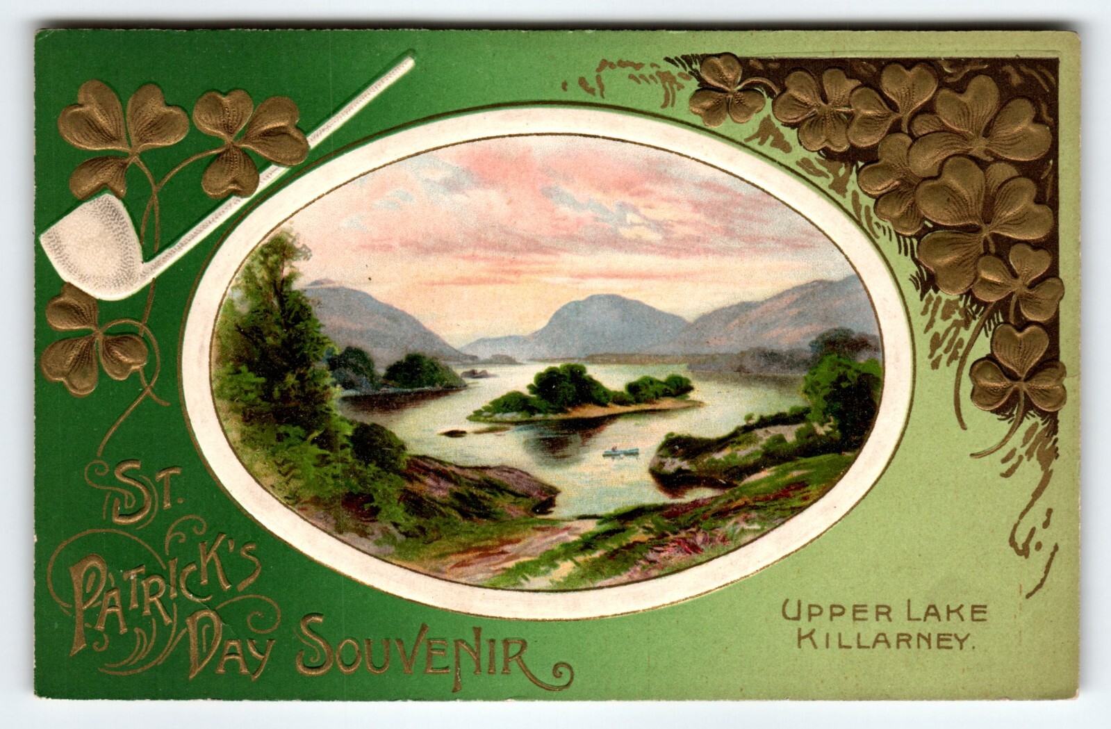 St Patrick's Day Postcard Upper Lake Killarney John Winsch Back Shamrocks German