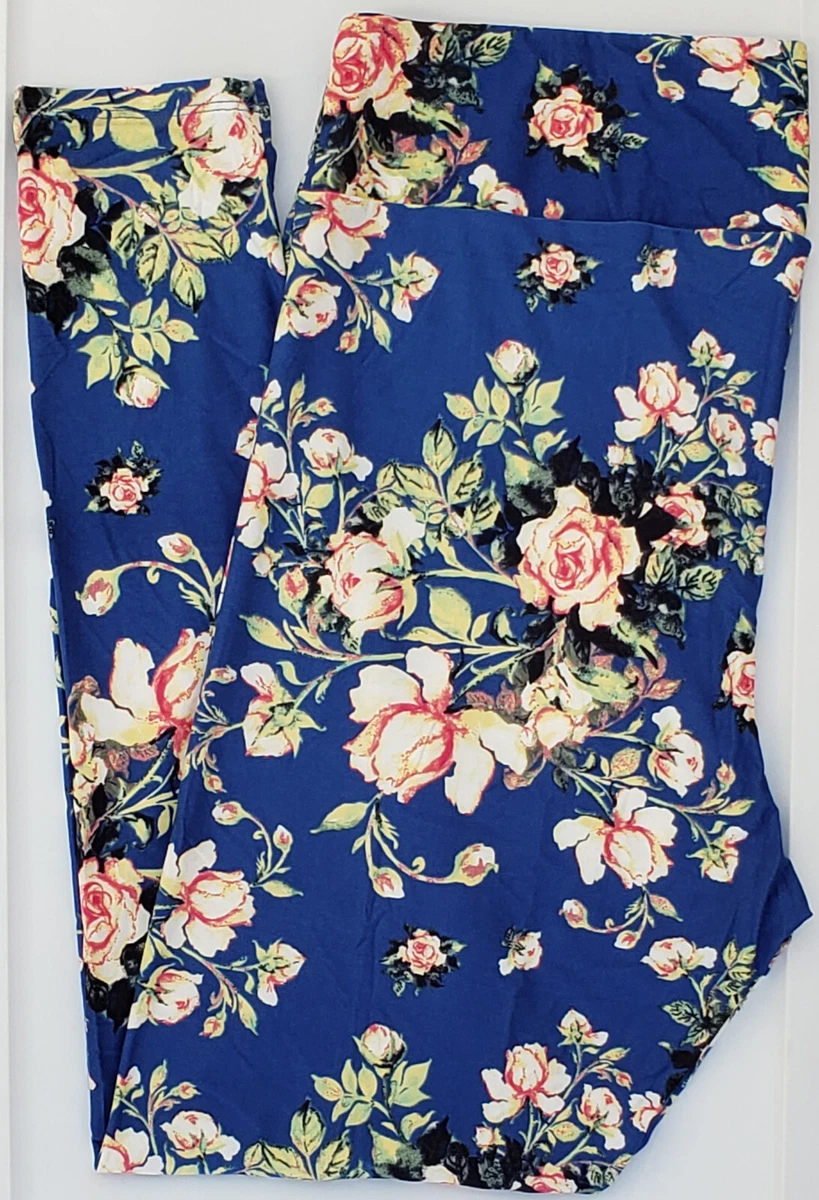 Legging Vintage LulaRoe TC - Motif Double Fleurs Orange/Noir - Taille Tall & Curvy - Neuf Avec Étiquette