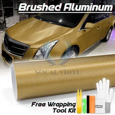 Premium Gold Brushed Aluminum Steel Vinyl Wrap Sticker Film Decal Air Release