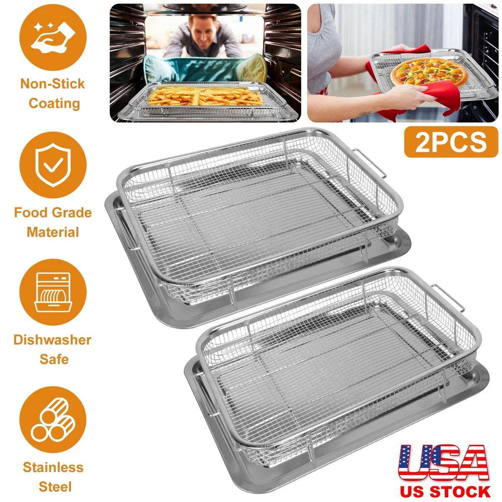 Air Fryer Basket for Oven, Set Stainless Steel Oven Air Fryer Basket and Tray