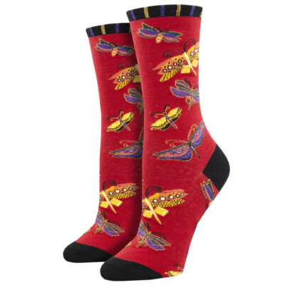 Socksmith Women's Crew Socks Laurel Burch Flutterbyes Butterfly Novelty Footwear