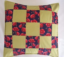 Cushion Cover 16" Vintage shabby chic Patchwork Red Poppy Green  CHRISMAS GIFT