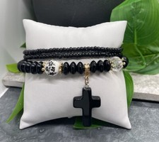 3 PC Handmade Boho Beaded Stackable 7  Plus Stretch Bracelet Set New B2416