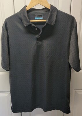 Perry Ellis PGA Tour Short Sleeve Collared Striped Golf Shirt Grey w/ Blue Lrg