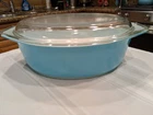 VTG PYREX HORIZON BLUE LARGE 2 1/2 QT OVAL CASSEROLE W / LID " "GREAT"