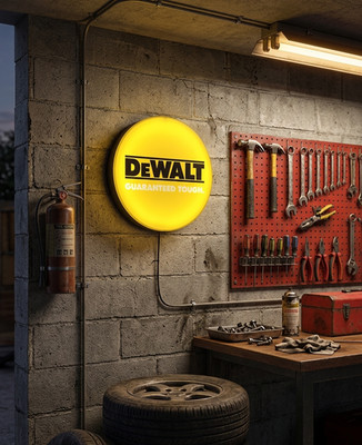 DeWALT Leuchtschild - 3D Druck LED USB - Deko Garage Werkstatt Wand 22cm