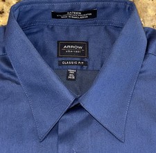 Arrow Men s Classic Fit Slate Blue Sateen L/S Dress Shirt Size 15.5 x 34/35 NWOT