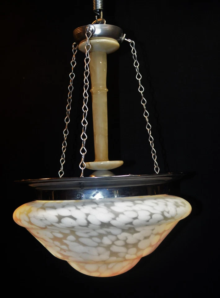Lámpara colgante art deco vintage 1950 grande cristal opalino plafoniere sombra Foto 2 de 4