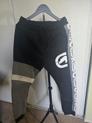 Ecko Unltd. Men's Colorblock Jogger Sweatpants Black Gray Drawstring Pockets