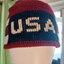 Stars and Stripes Red White Blue Knit Beanie Winter Sports Patriotic Hat