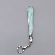 Antique Sterling Silver Guilloche Enamel  Keychain  -  Birmingham 1911  (C9)