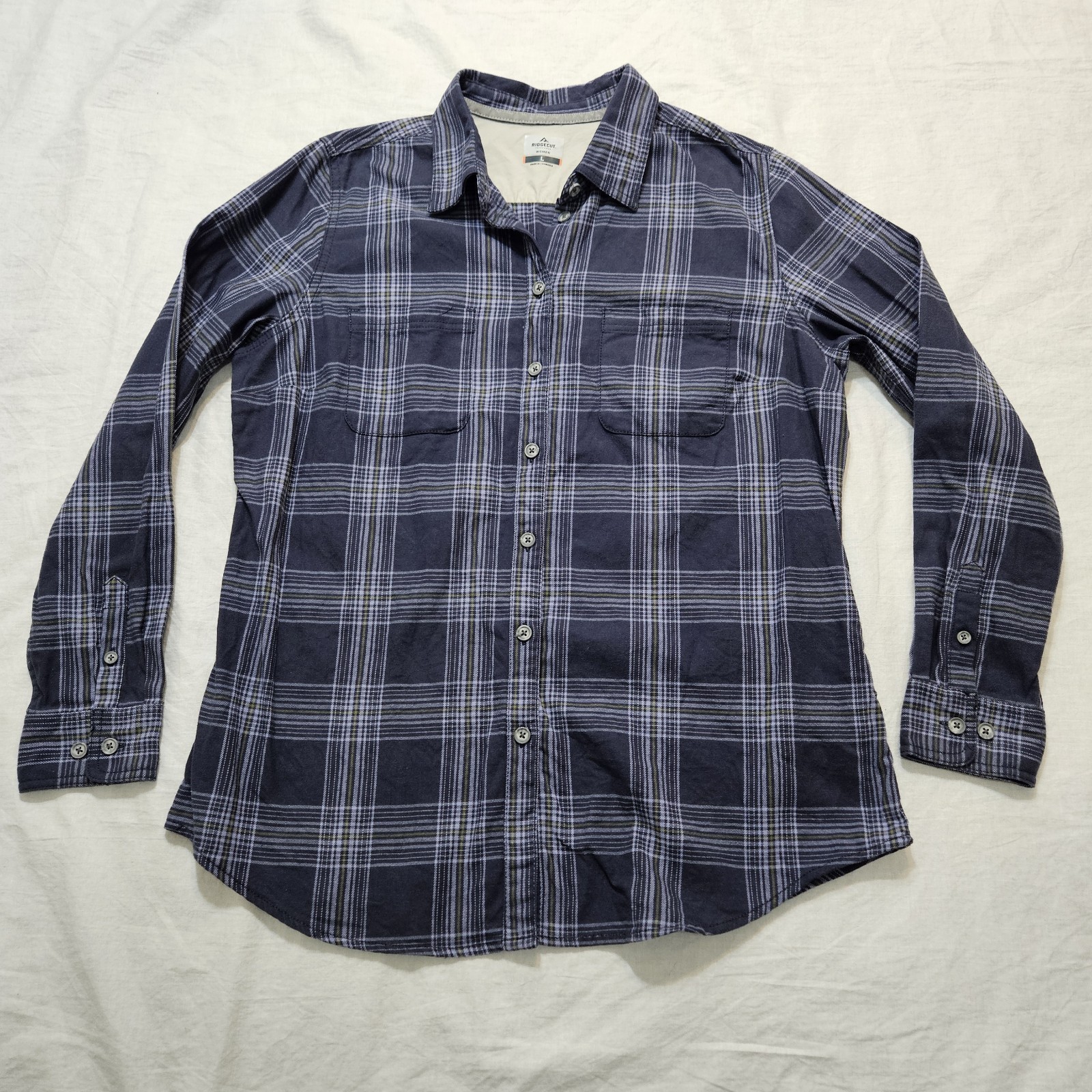 Ridgecut Toughwear Women's Large Long Sleeve Button Up Shirt Blue Plaid Outdoor