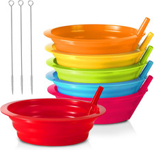 Kids Cereal Bowls with Straws - Set of 6 Plastic Bowl with Straw for Kids BPA Fr