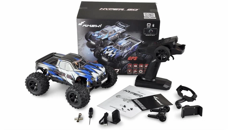AMEWI / Hyper GO Monstertruck Spazzolato 4WD Con GPS 1:16 RTR Blu / 22602 - Immagine 2 di 4