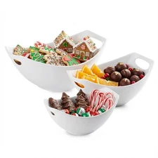 Serving Bowls with Handles, Porcelain Serving Dishes White Nesting Bowls Mixi...