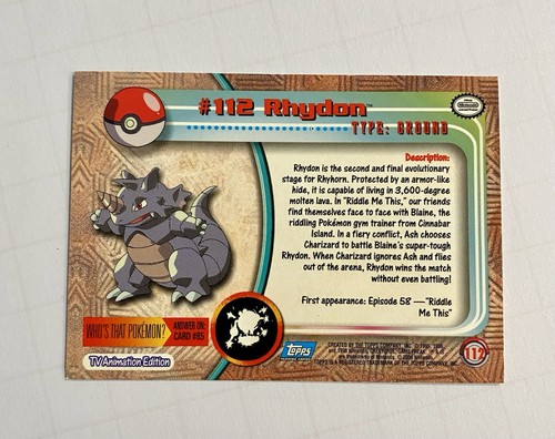 Pokemon TCG Rhydon Topps #112 TV Animation Blue Label Non Holo - Foto 2 di 2