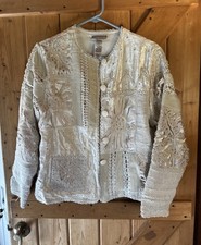 Cool Vtg Coldwater Creek patchwork jacket, ivory women s M Embroidered BOHO