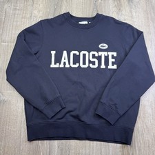 Lacoste Sport Flocked Fleece Sweatshirt Navy Crewneck Embroidered Logo Large