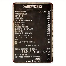 Vintage Sandwich Menu Tin Metal Signs Home D cor Diner Wall with Classic Burger,