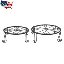 2 Pack 10"-12" Rustproof Black Round Metal Plant Stands Heavy Duty Plants Holder