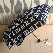 Marimekko Mini Manual Umbrella Folding Compact Logo Black White Storage Case New