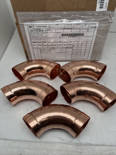 Lot of 5 NIBCO 2" Copper DWV 90 Elbow C x C Sweat Fittings USA