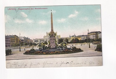 642) Postcard LEIPZIG Augustusplatz Mendebrunnen 1906 Tram